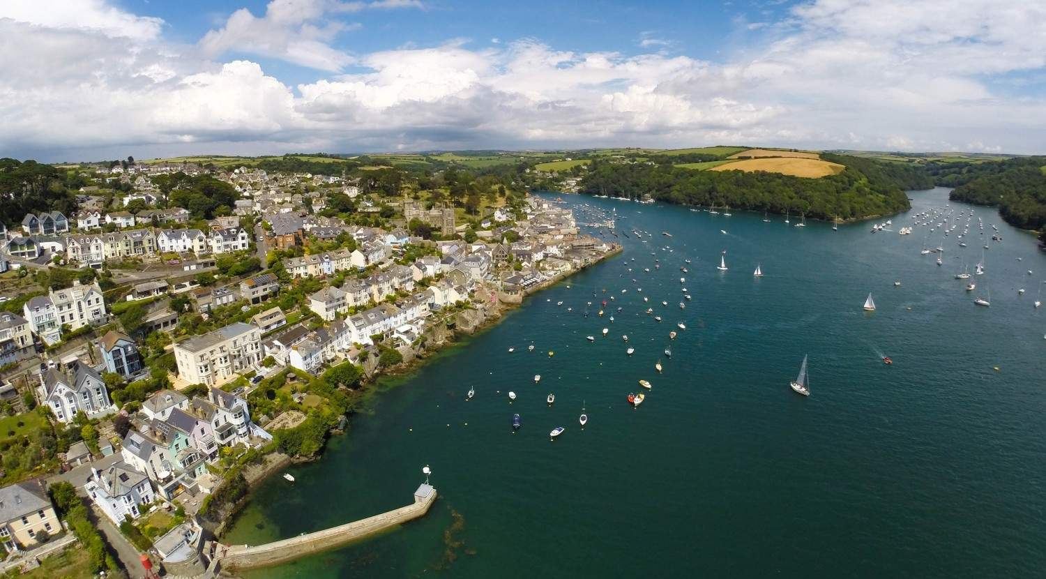 Aerial view of Fowey town on the estuary