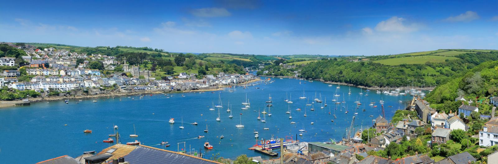 Panoramic view across Fowey harbour and estuary